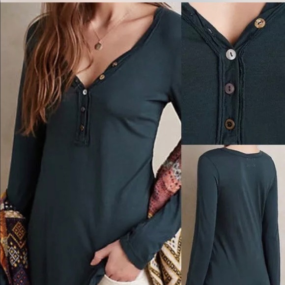 Anthropologie T. La Sava Green Henley Top - Picture 2 of 4